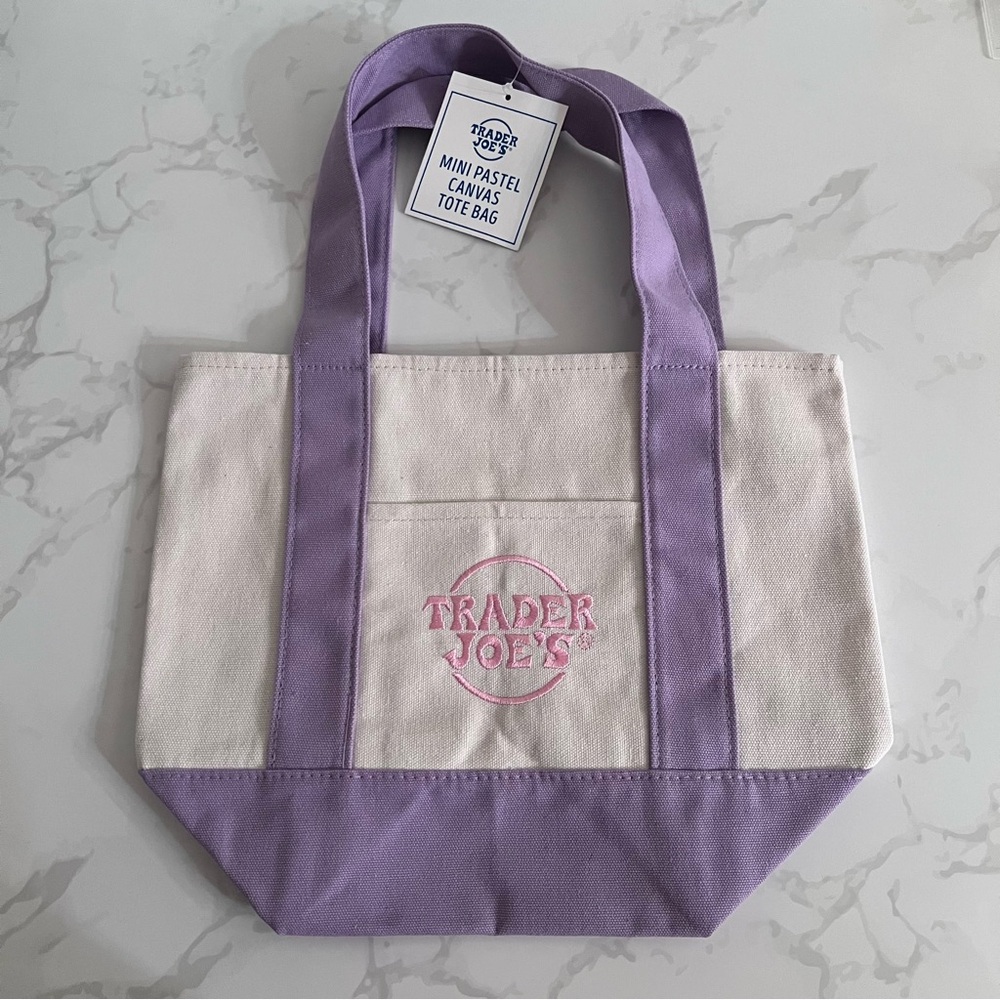 Trader Joe’s Mini Canvas Tote Bag Lavender Purple New with Tags Limited Edition